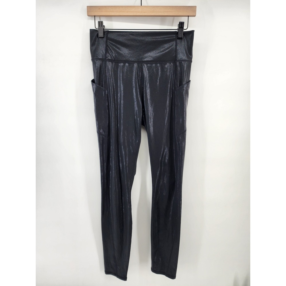Fabletics Womens Black Metallic High Waisted Pocket Leggings  Sz‎ M